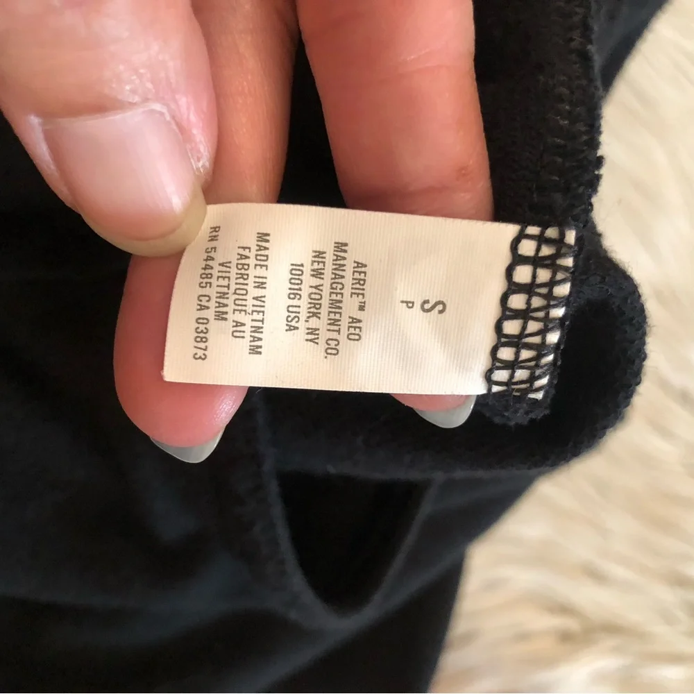 Aerie Black Wide Leg Long Sleeves Drawstring Cotton Half Button Jumpsuit size S